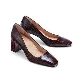 Inez Frida Square Toe Block Heel Pump in Mocha Croco Size 6